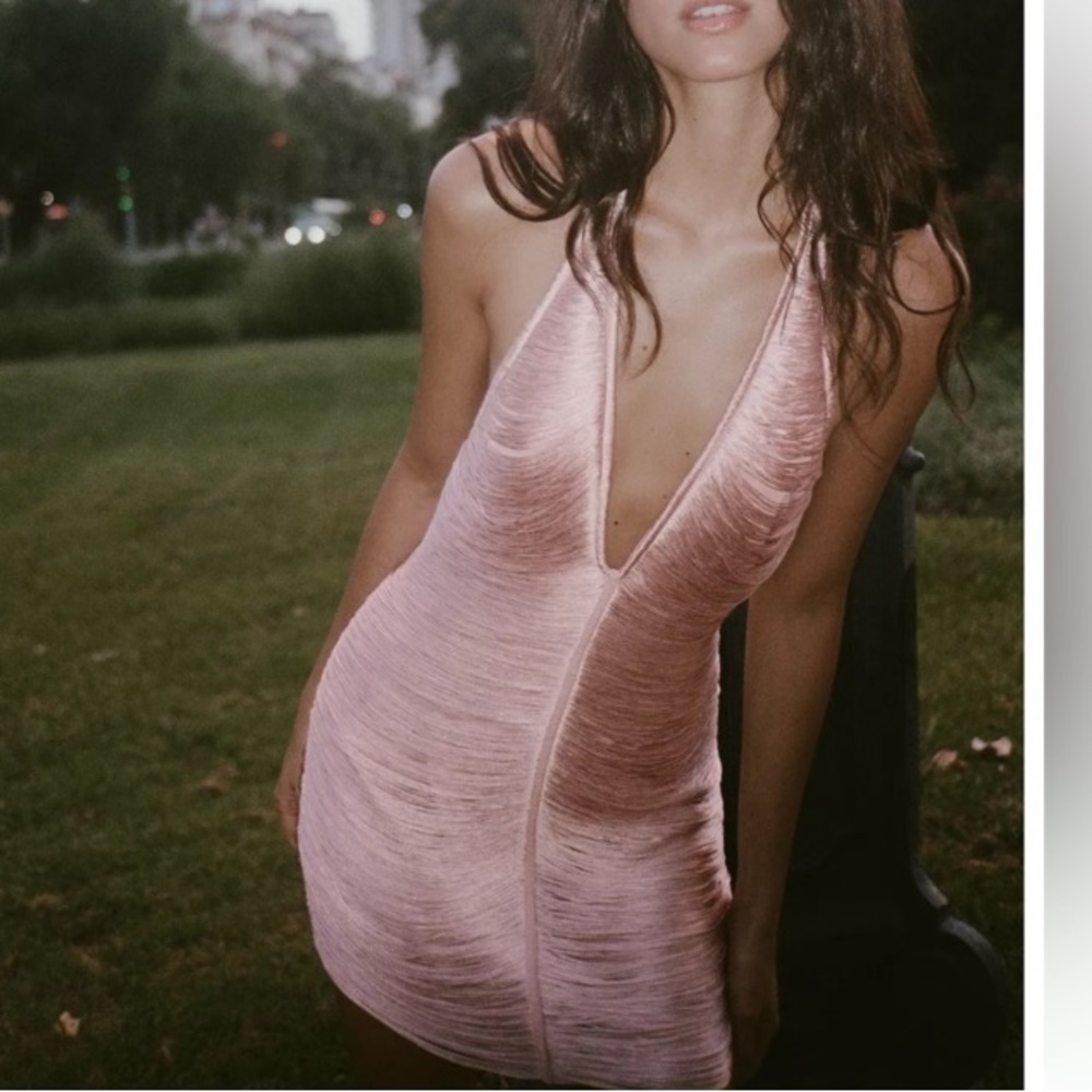 ZARA Pink Fringe Halter Mini Dress NWT